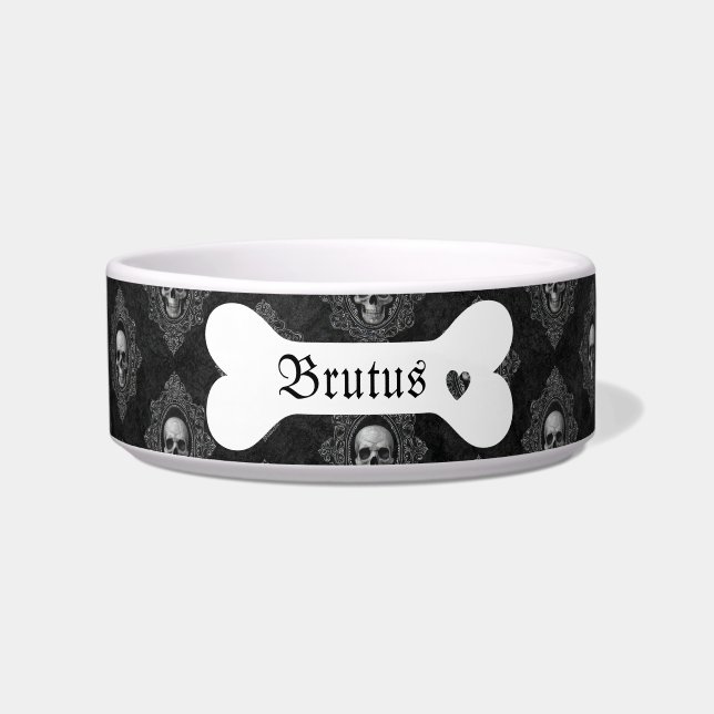Personalised Black and White Custom Gothic Skull  Bowl (Front)