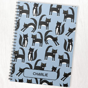 Personalised Black and White Cute Tuxedo Cat Notebook