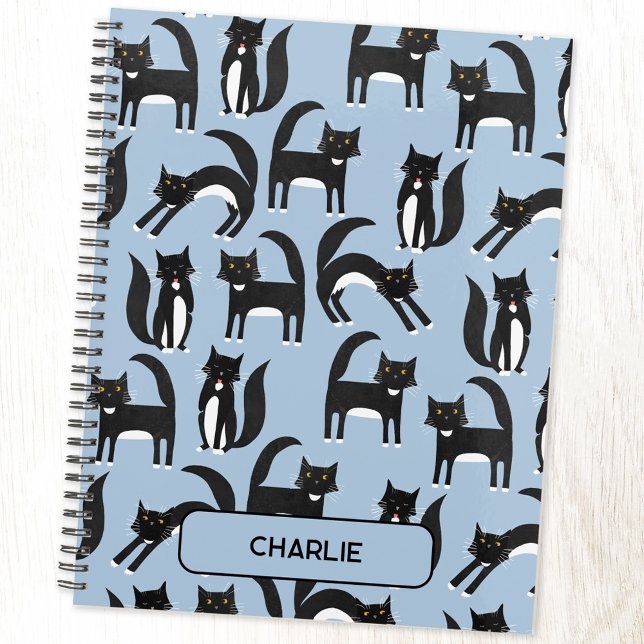 Personalised Black and White Cute Tuxedo Cat Planner (Black and white tuxedo cat personalized name planner)