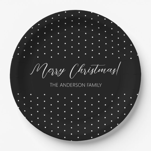 Personalised Black and White Elegant Script Paper Plate (Front)