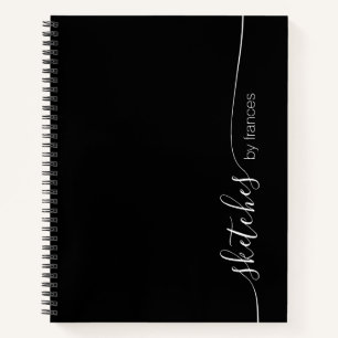 Personalised Black and White Elegant Script Sketch Notebook