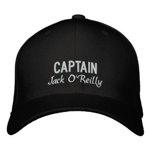 Personalised Black and White Fishing Captain Embroidered Hat