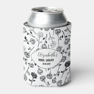Personalised Black and White Floral Bridal Showe Can Cooler