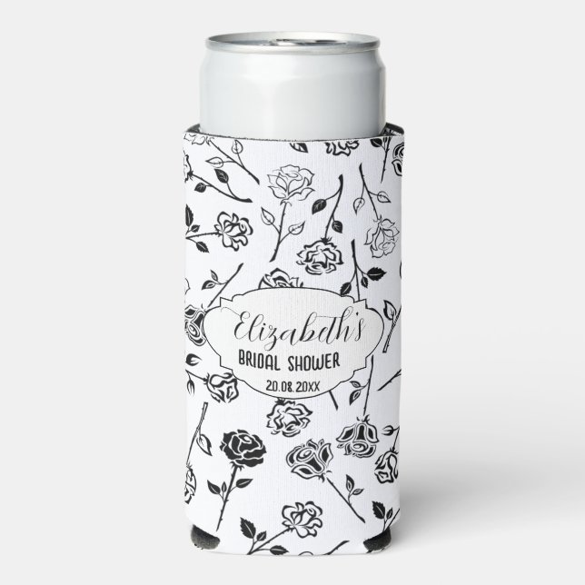 Personalised Black and White Floral Bridal Showe Seltzer Can Cooler (Seltzer Front)