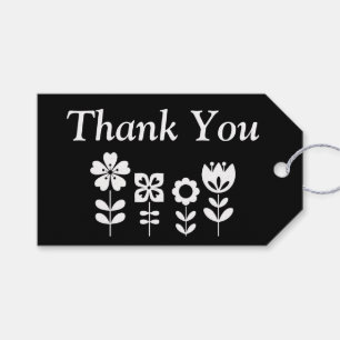 Personalised Black and White Flowers Thank You Gift Tags