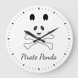 Personalised Black and White Funny Pirate Panda Large Clock