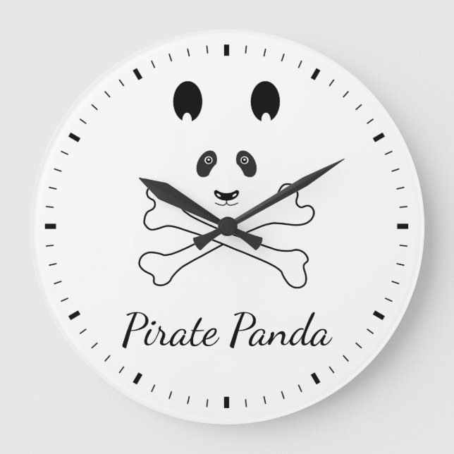 Personalised Black and White Funny Pirate Panda Large Clock (Front)