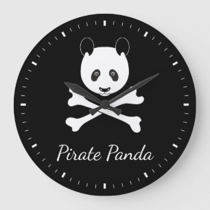 Personalised Black and White Funny Pirate Panda Large Clock