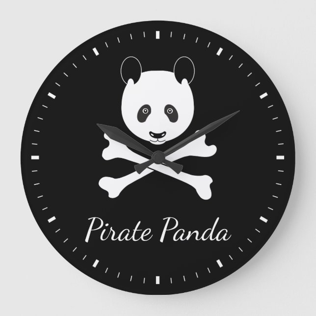 Personalised Black and White Funny Pirate Panda Large Clock (Front)