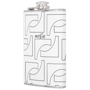 Personalised Black And White Geometric Pattern Hip Flask