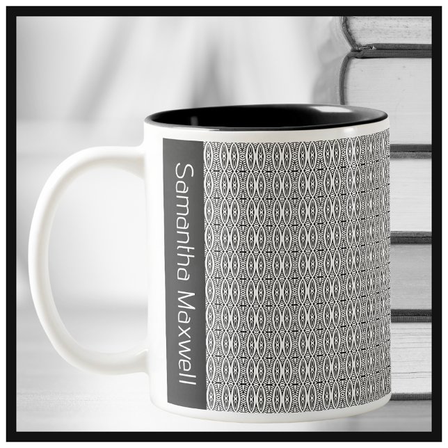 Personalised black and white geometric pattern Two-Tone coffee mug (Creator Uploaded)