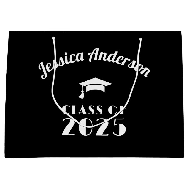 Personalised Black and White Graduation  Large Gift Bag (Front)