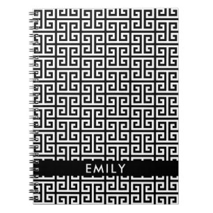 Personalised Black and White Greek Key Notebook