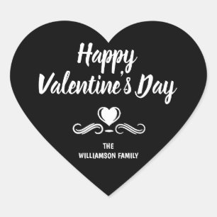Personalised Black and White Happy Valentines Day Heart Sticker