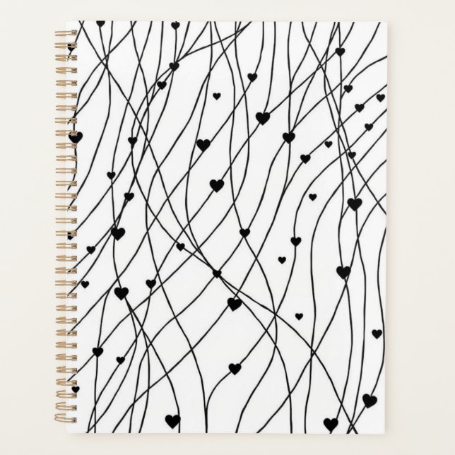 Personalised Black and White Heart Planner (Front)