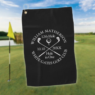 Personalised Black And White Hole in One Golf Towel