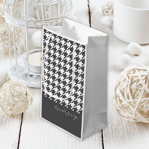 Personalised Black and White Houndstooth Small Gift Bag
