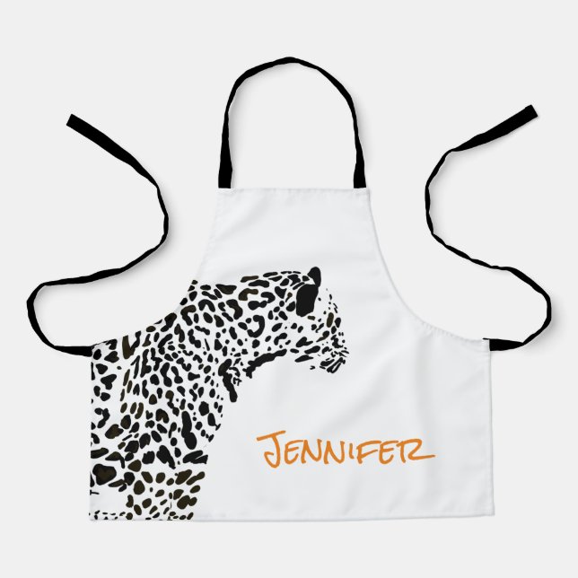 Personalised Black and White Jaguar Apron (Front)