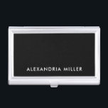 Personalised Black and White Minimalist Business Card Holder<br><div class="desc">Keep your business cards organised and stylish with this personalised black and white minimalist business card case. Featuring a modern sans serif font in white on a black background, this design is perfect for any professional who wants to make a lasting impression. Customise with your own name or text to...</div>