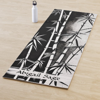 Personalised Black and White Modern Bamboo Yoga Mat