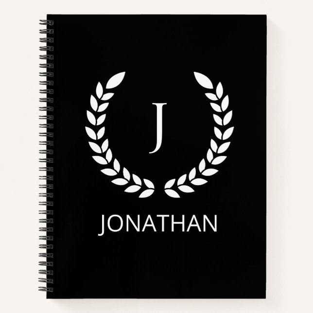 Personalised  Black And White  Monogram initials Notebook (Front)