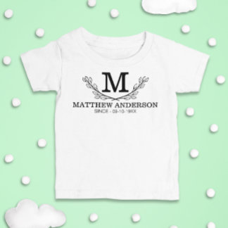 Personalised Black And White Name Monogram Age Baby T-Shirt