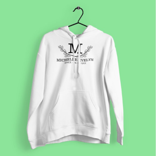 Personalised Black And White Name Monogram Age Hoodie (Creator Uploaded)