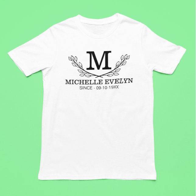 Personalised Black And White Name Monogram Age Plus Size T-Shirt (Creator Uploaded)