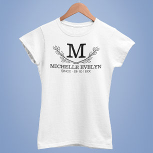 Personalised Black And White Name Monogram Age T-Shirt