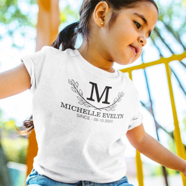 Personalised Black And White Name Monogram Age T-Shirt (Creator Uploaded)