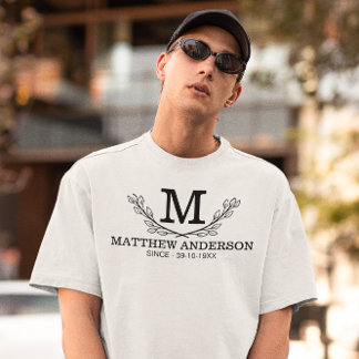 Personalised Black And White Name Monogram Age T-Shirt