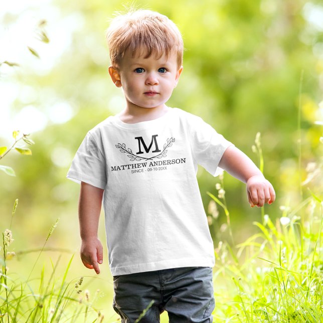 Personalised Black And White Name Monogram Age Toddler T-Shirt (Creator Uploaded)