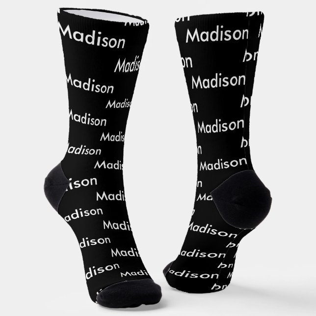 Personalised Black And White Name Pattern  Socks (Angled)