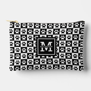 Personalised Black and White Paw Print Pattern Accessory Pouch