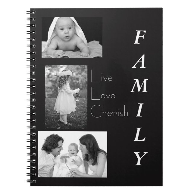 Personalised Black and White Photo Family Notebook (Front)