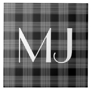 Personalised Black and White Plaid Tartan Pattern Tile