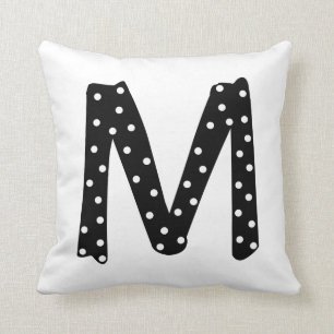 Personalised Black and White Polka Dot Letter M Cushion