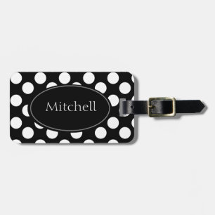 Personalised Black and White Polka Dot Luggage Tag