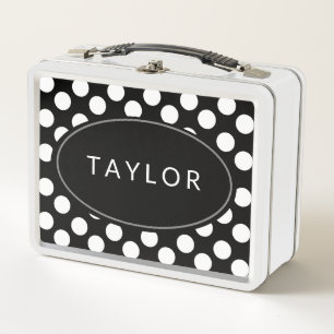 Personalised Black and White Polka Dot Lunchbox
