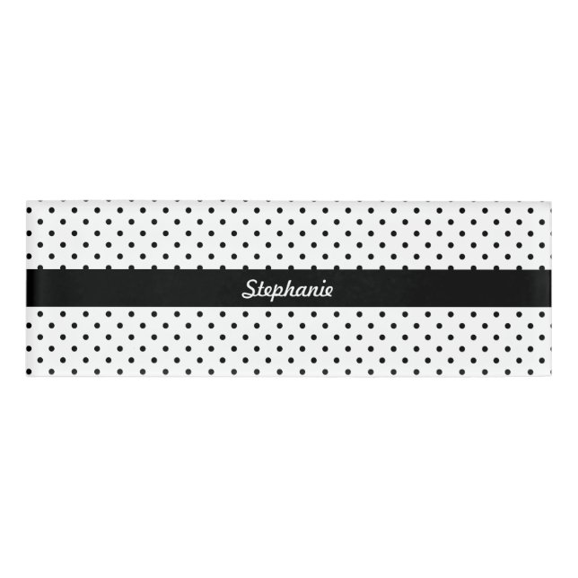 Personalised Black and White Polka Dots Name Tag (Front)