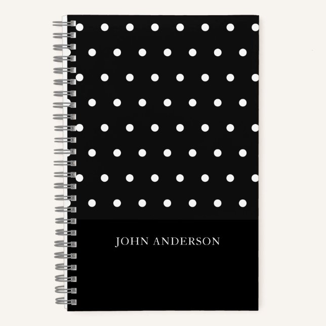 Personalised Black and White Polka Dots  Notebook (Front)