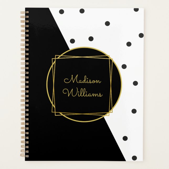 Personalised Black and White Polka Dots Planner (Front)