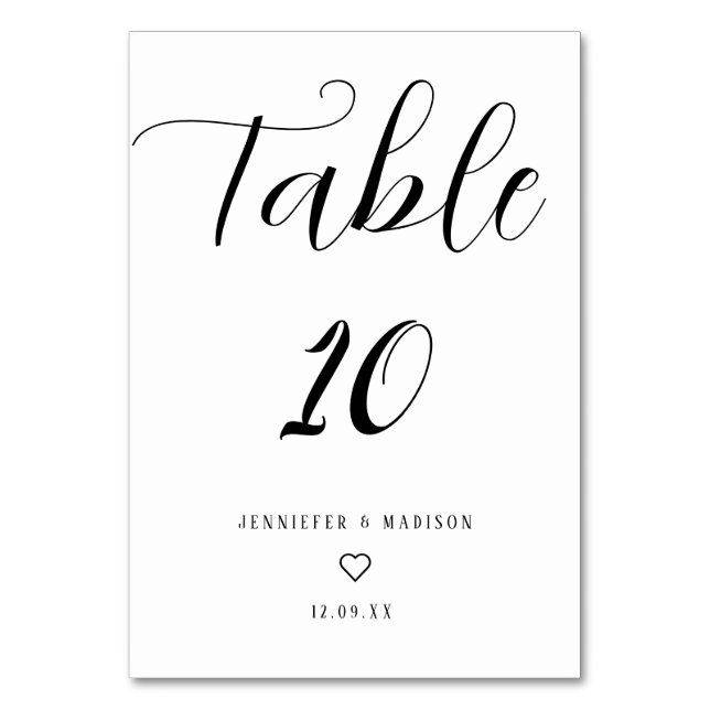 Personalised Black And White Script Table Number (Front)
