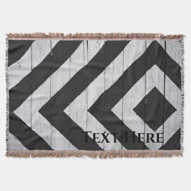 Personalised Black and White Squares on Wood Throw Blanket (Front)