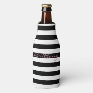 Personalised Black and White Striped Bottle Cooler