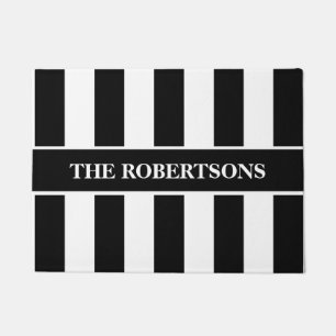 Personalised Black and White Striped Doormat