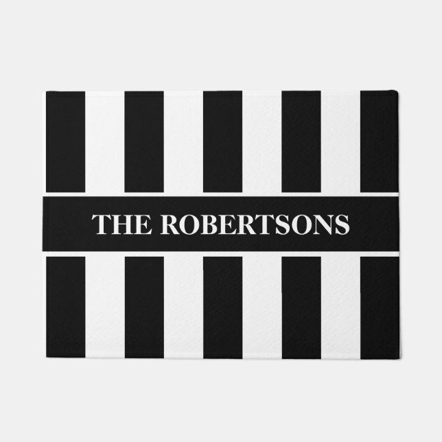 Personalised Black and White Striped Doormat (Front)