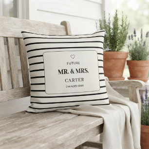 Personalised Black and White Striped Outdoor Cushion