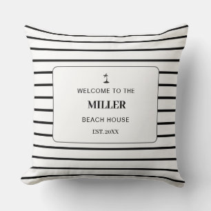 Personalised Black and White Striped Outdoor Cushion