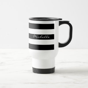 Personalised Black and White Striped Travel Mug